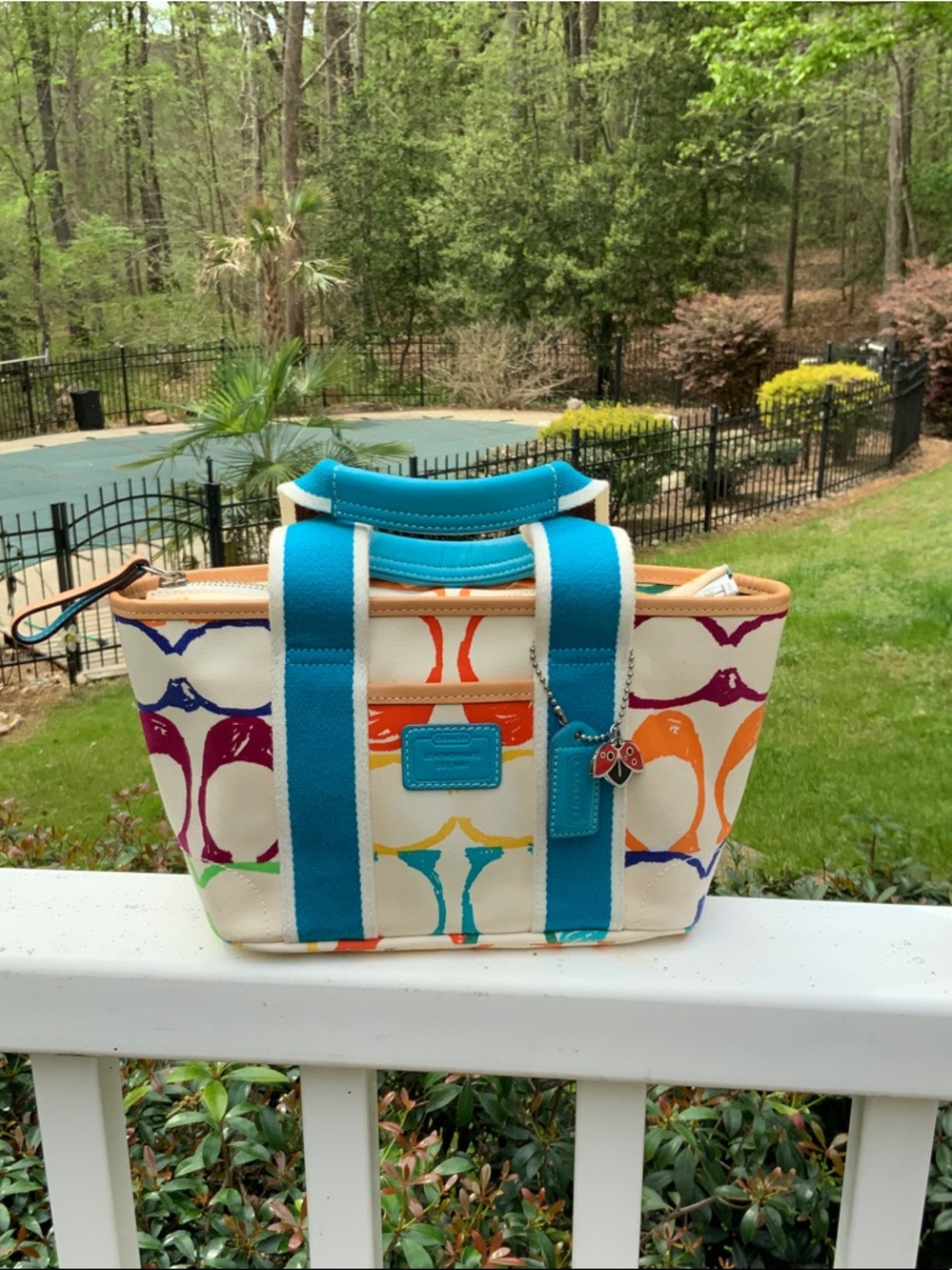 Coach 2004 Hampton Signature Canvas mini Tote w rare Ladybug Charm and Tag